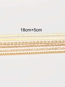 6pcs Set Minimalist Fashion Metal Snake Chain & Braided Chain Bracelet Set For Women (Avoid Contact With Water) - Yellow Gold - View 3