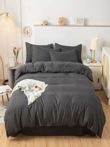 4pcs/set Grey Duvet Cover Set(1 Duvet Cover & 1 Sheet & 2 Pillowcase), Minimalist Polyester Bedding Set For All Season - Multicolor - View 1
