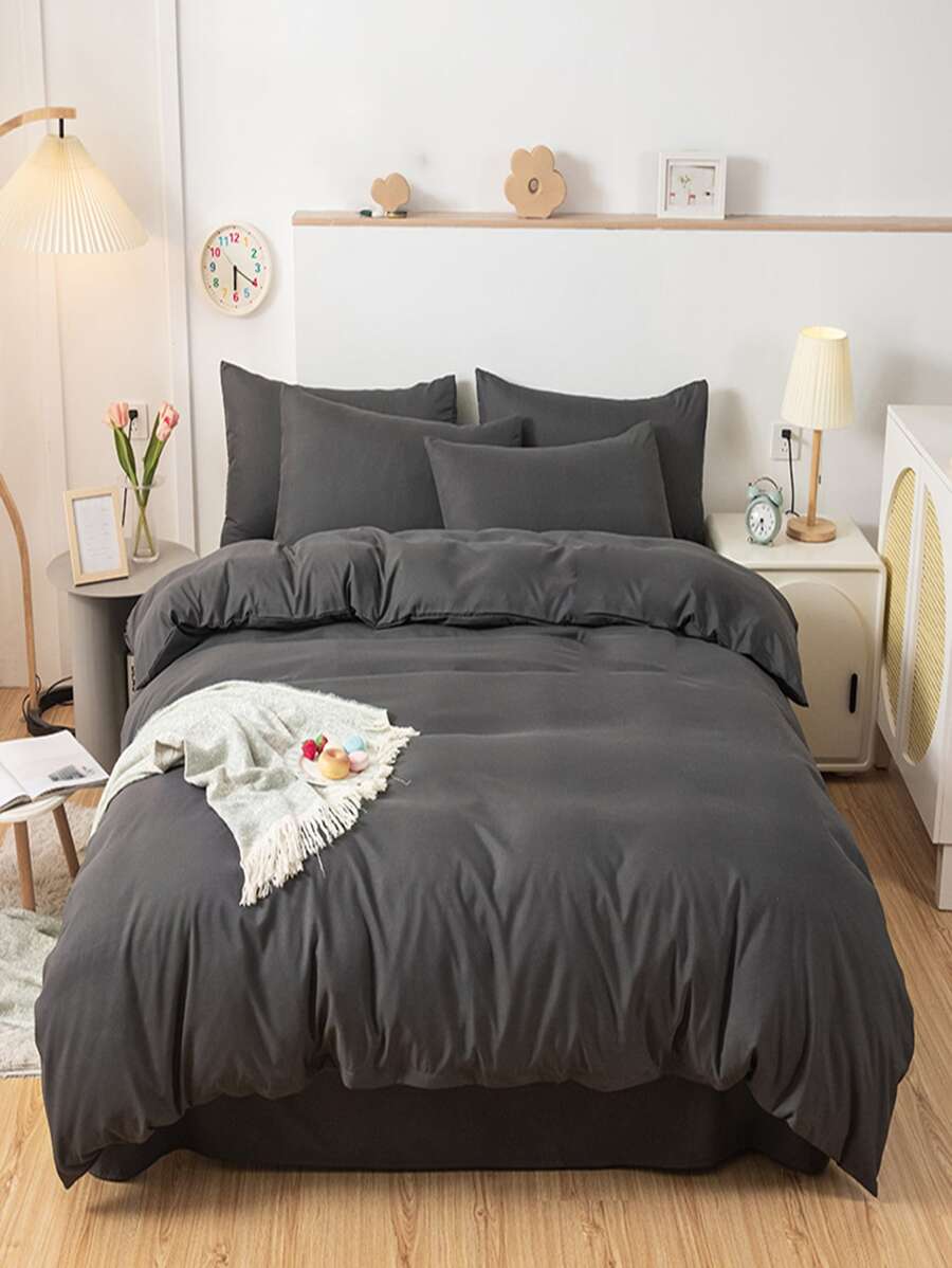 4pcs/set Grey Duvet Cover Set(1 Duvet Cover & 1 Sheet & 2 Pillowcase), Minimalist Polyester Bedding Set For All Season - Multicolor - View 1