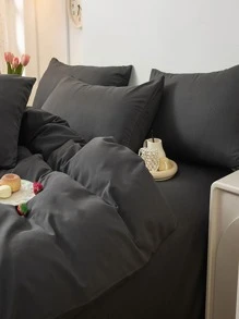 4pcs/set Grey Duvet Cover Set(1 Duvet Cover & 1 Sheet & 2 Pillowcase), Minimalist Polyester Bedding Set For All Season - Multicolor - View 3