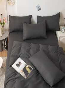 4pcs/set Grey Duvet Cover Set(1 Duvet Cover & 1 Sheet & 2 Pillowcase), Minimalist Polyester Bedding Set For All Season - Multicolor - View 4