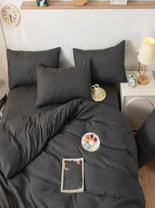 4pcs/set Grey Duvet Cover Set(1 Duvet Cover & 1 Sheet & 2 Pillowcase), Minimalist Polyester Bedding Set For All Season - Multicolor - View 5