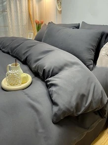 4pcs/set Grey Duvet Cover Set(1 Duvet Cover & 1 Sheet & 2 Pillowcase), Minimalist Polyester Bedding Set For All Season - Multicolor - View 11