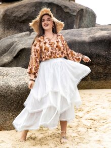 Rusttydustty Plus Layer Hem Mesh Overlay Skirt Without Belt - White - View 3
