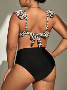 SHEIN Swim Curve Summer Beach Plus Size Leopard Print Ruffle Trim Push Up Bikini Set - Multicolor - View 2