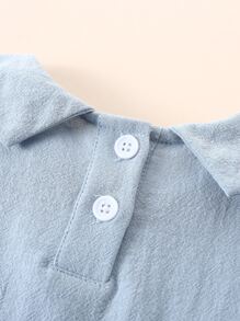 Souflis Souflis 寶寶男童純色彼得潘衣領襯衫和短褲套裝 - 藍色 - 查看 4