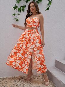 Dreamara Plus Tropical Print Cami Top & Split Thigh Skirt - Multicolor - View 4