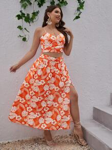 Dreamara Plus Tropical Print Cami Top & Split Thigh Skirt - Multicolor - View 5