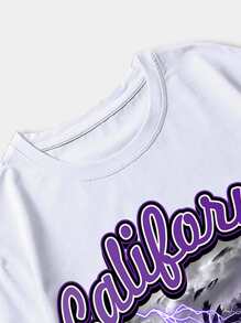 ROMWE MEN Street Life Men Car And Letter Graphic Tee, School - White - View 5