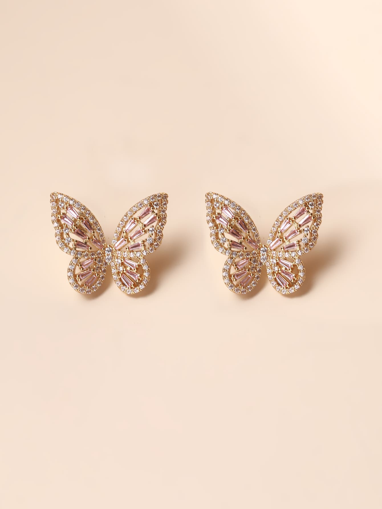 Rhinestone Butterfly Stud Earrings - Multicolor - View 1