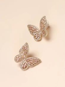 Rhinestone Butterfly Stud Earrings - Multicolor - View 2