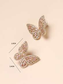 Rhinestone Butterfly Stud Earrings - Multicolor - View 4