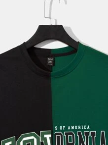 ROMWE MEN Prep Guys Letter Graphic Two Tone Tee - Multicolor - View 3