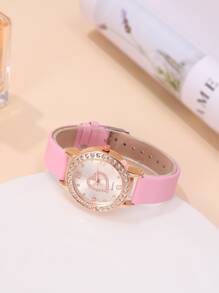 Đồng hồ thạch anh trang trí bằng đá thạch anh 1 cái & Bộ trang sức 5 cái / bộ - Hồng - Xem 3