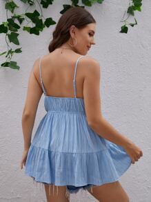 Dreamara 大碼荷葉邊吊帶上衣 - 淺藍色 - 查看 2