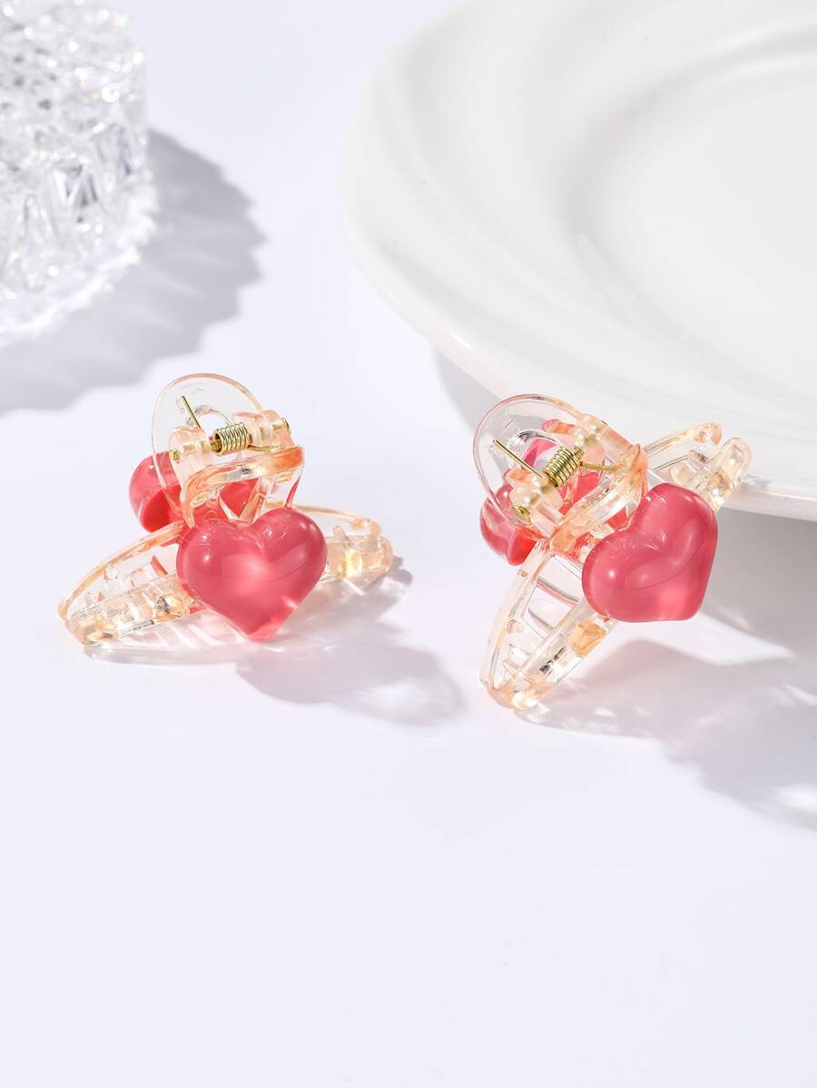 2pcs Heart Decor Hair Claw - Multicolor - View 1