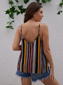 SHEIN VCAY 大碼條紋和幾何圖案吊帶上衣 - 彩色 - 查看 3