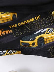 SHEIN Young Boy Alphabet Car & Bulldozer Design Casual Street Cool Regular Tay áo cổ tròn Bộ hai mảnh cho mùa hè - Nhiều màu - Xem 3