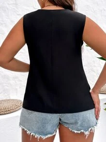 Celure Plus Draped Collar Sleeveless Blouse - Black - View 2