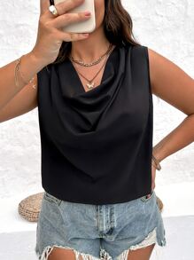 Celure Plus Draped Collar Sleeveless Blouse - Black - View 1