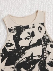 SHEIN MOD Figure Graphic Crop Tank Top - Beige - View 4