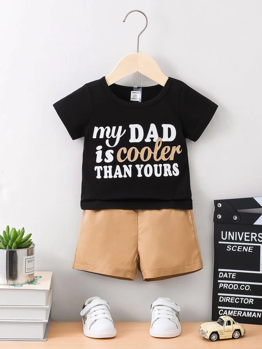 Baby Boy Slogan Graphic Tee & Shorts - Multicolor - View 1