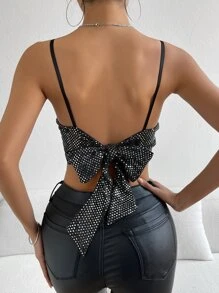 SHEIN Privé 金屬質感吊帶短上衣 - 黑色 - 查看 1