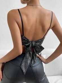 SHEIN Privé 金屬質感吊帶短上衣 - 黑色 - 查看 3