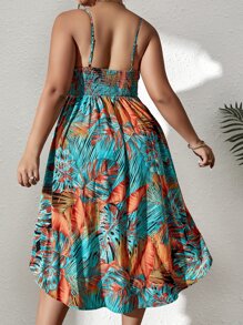 SHEIN LUNE 大碼熱帶圖案吊帶洋裝 - 薄荷藍 - 查看 2