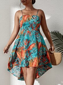 SHEIN LUNE 大碼熱帶圖案吊帶洋裝 - 薄荷藍 - 查看 4