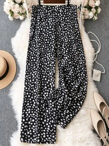 SHEIN LUNE Plus Allover Print Wide Leg Pants - Black and White - View 1