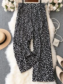 SHEIN LUNE Plus Allover Print Wide Leg Pants - Black and White - View 2