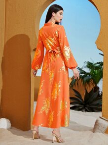 Al Najma Đầm Ruy băng Hoa Boho - trái cam - Xem 2