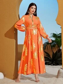 Al Najma Đầm Ruy băng Hoa Boho - trái cam - Xem 4