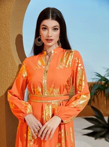 Al Najma Đầm Ruy băng Hoa Boho - trái cam - Xem 5