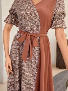 Mulvari Graphic Print Flounce Sleeve Belted Dress - Multicolor - View 6