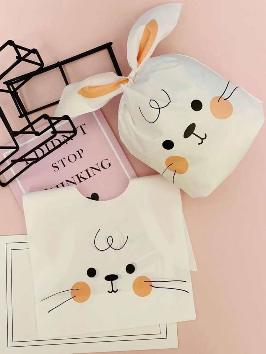 10pcs Cute Rabbit Ear Gift Packaging Bag, Long Ear Plastic Bag Back To School Valentine Day - Multicolor - View 1