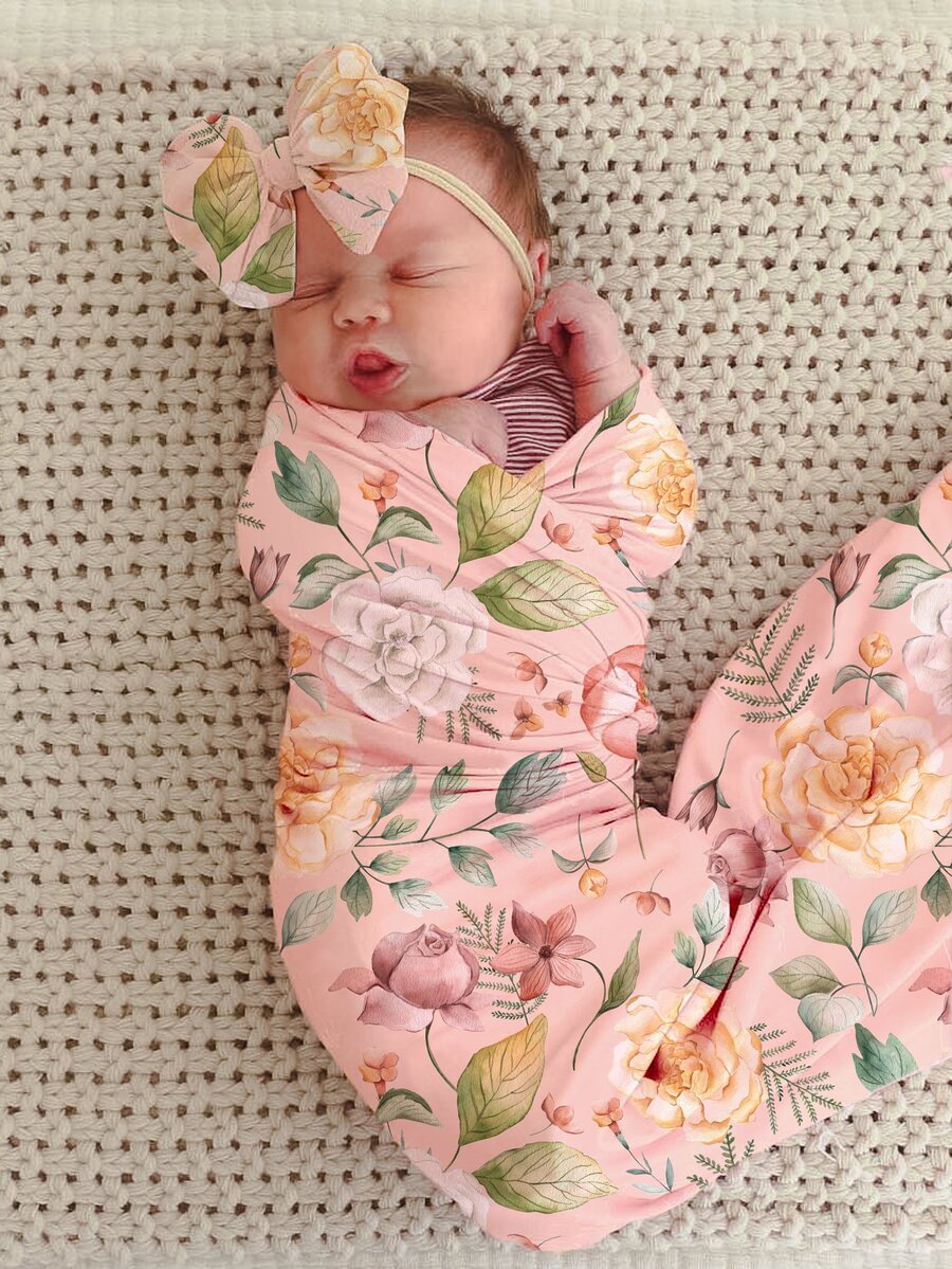 嬰兒攝影印花毯子和頭巾道具 - 粉色 - 查看 1
