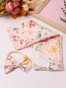 嬰兒攝影印花毯子和頭巾道具 - 粉色 - 查看 7