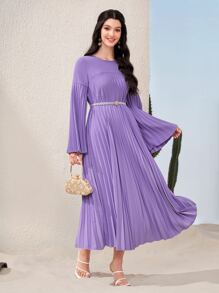 Seusyu 鐘形袖百褶下擺連衣裙不附腰帶 - 淡紫色 - 查看 1
