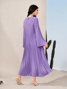 Seusyu 鐘形袖百褶下擺連衣裙不附腰帶 - 淡紫色 - 查看 2