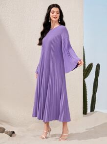 Seusyu 鐘形袖百褶下擺連衣裙不附腰帶 - 淡紫色 - 查看 3