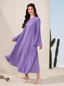 Seusyu 鐘形袖百褶下擺連衣裙不附腰帶 - 淡紫色 - 查看 4