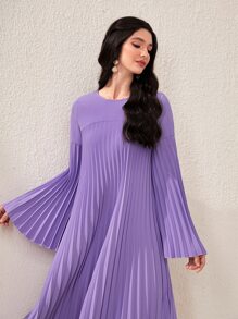 Seusyu 鐘形袖百褶下擺連衣裙不附腰帶 - 淡紫色 - 查看 5