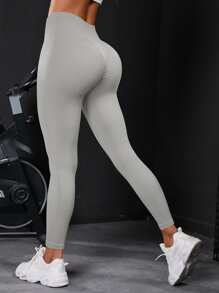 Yoga Basic Quần Leggings Thể thao Nữ màu trơn - Màu Khaki - Xem 1