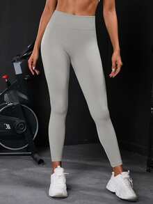 Yoga Basic Quần Leggings Thể thao Nữ màu trơn - Màu Khaki - Xem 5
