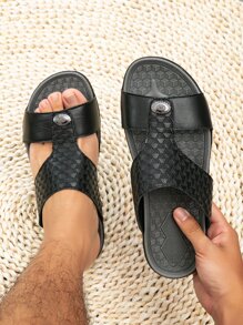 男士幾何樣式鏤空時尚夏天拖鞋 - 黑色 - 查看 1