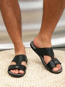 男士幾何樣式鏤空時尚夏天拖鞋 - 黑色 - 查看 2