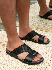 男士幾何樣式鏤空時尚夏天拖鞋 - 黑色 - 查看 4