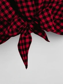 SHEIN Essnce 雙色格子下擺打結吊帶上衣 - 彩色 - 查看 3